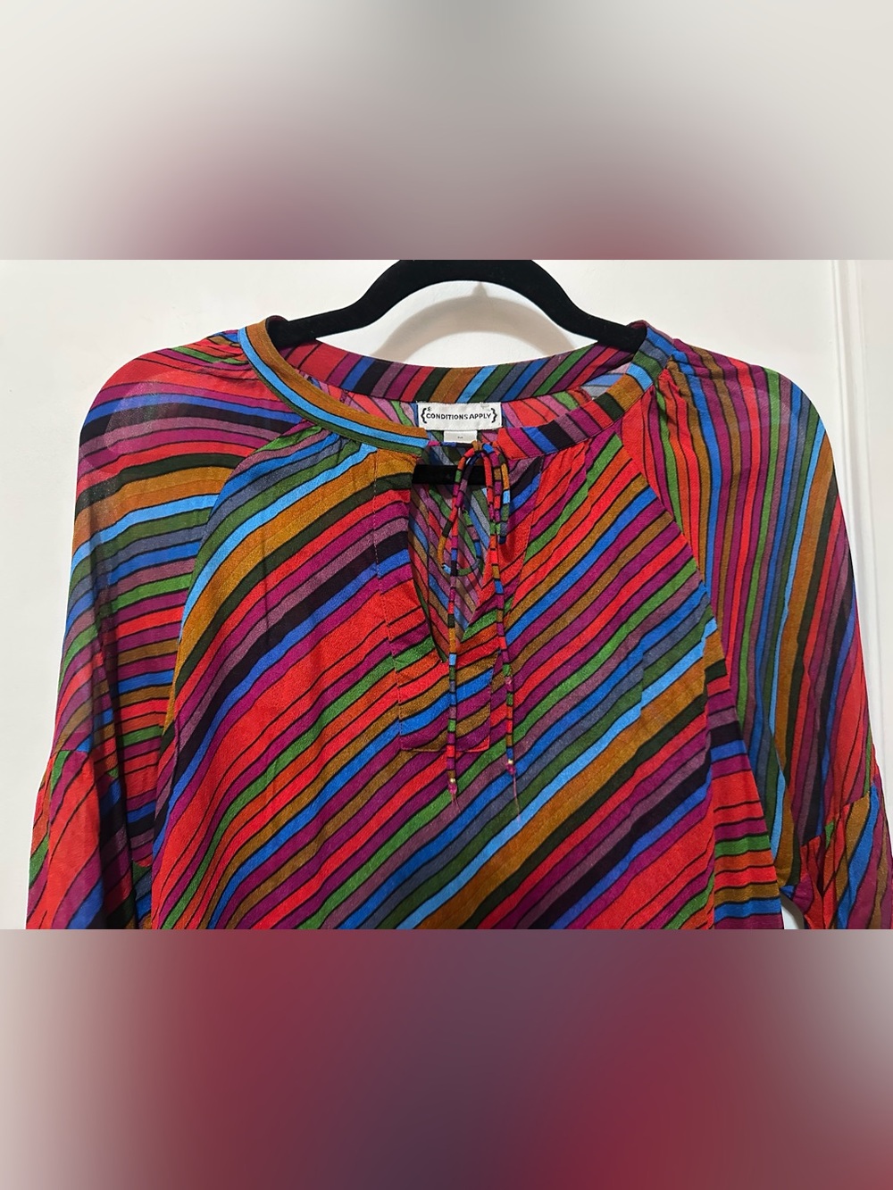Anthropologie retro striped multicolor flowy peasant semi-sheer top- M - Picture 8 of 15